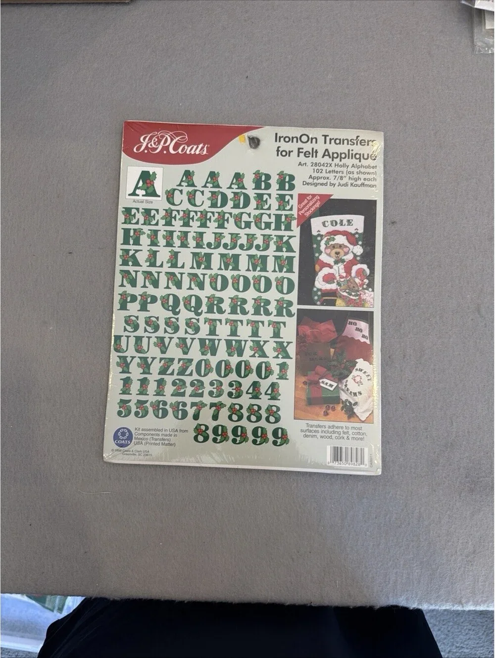 Vintage J. & P. Coats 1998 Iron On Transfers For Felt Appliqué Holly Alphabet
